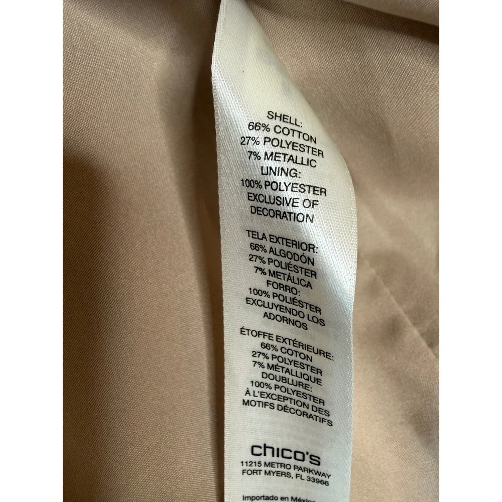 Chico's Rose Gold Metallic Textured Open Front Blazer‎ Jacket Womens Size 3 XL